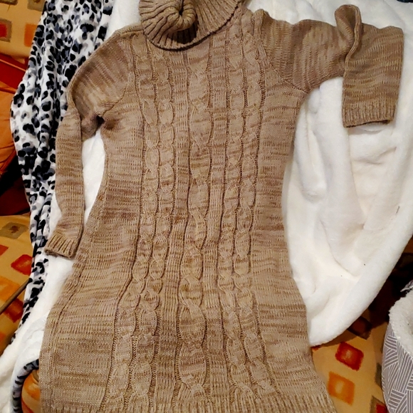 Cable Knot Turtle Neck Dress Taupe - Picture 3 of 5